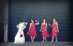 Bride and Bridesmaids laughing